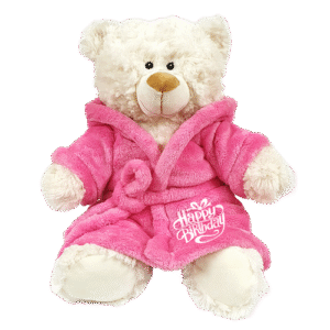 Cream Bear with Printed Bathrobe