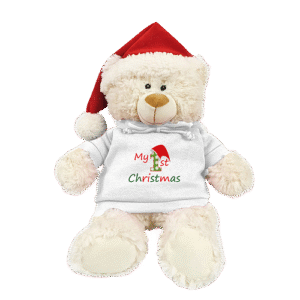Cream Bear with Printed Hoodie and Santa Hat